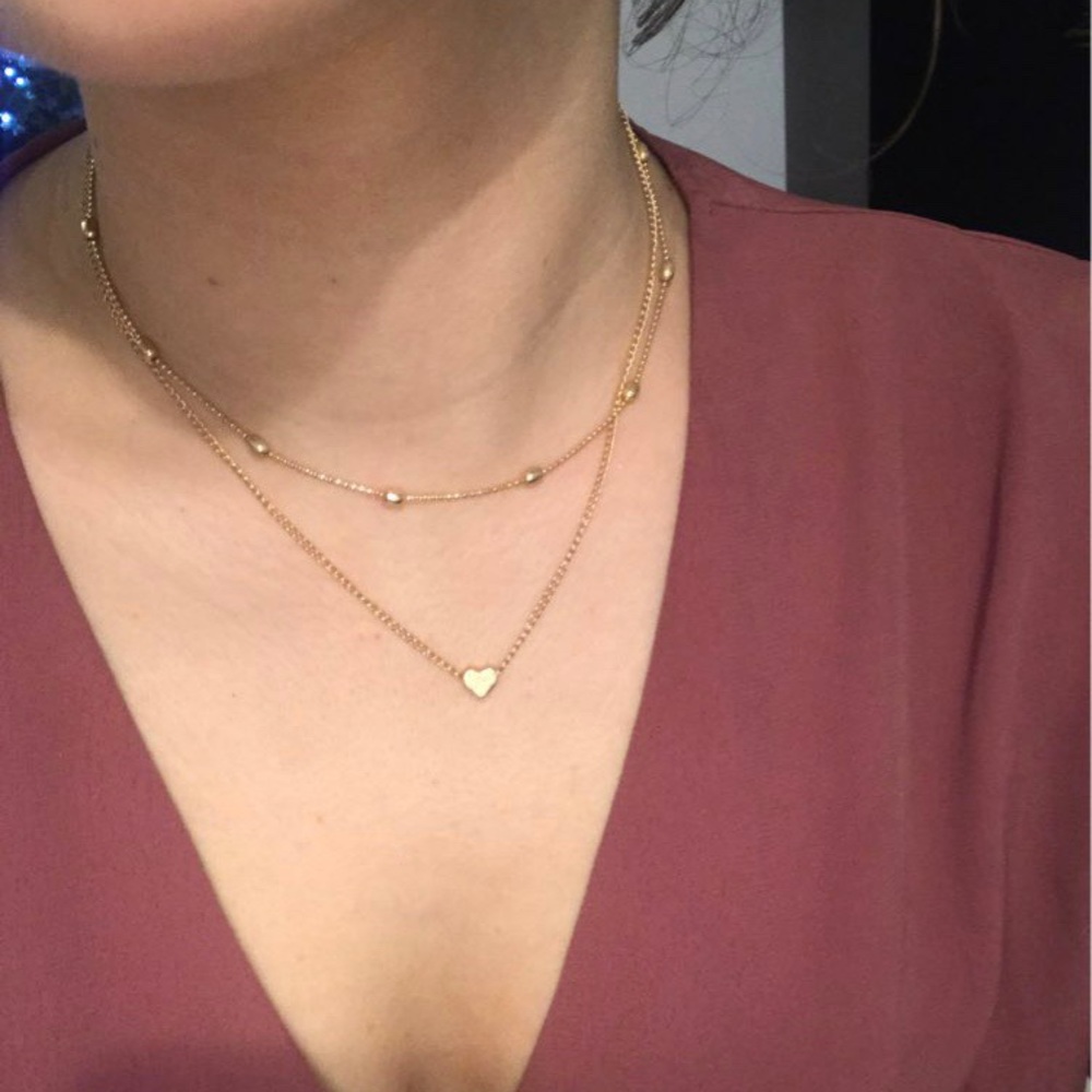 ❗️2 for $10❗️Gold Double Layer Heart Necklace - Picture 6 of 8